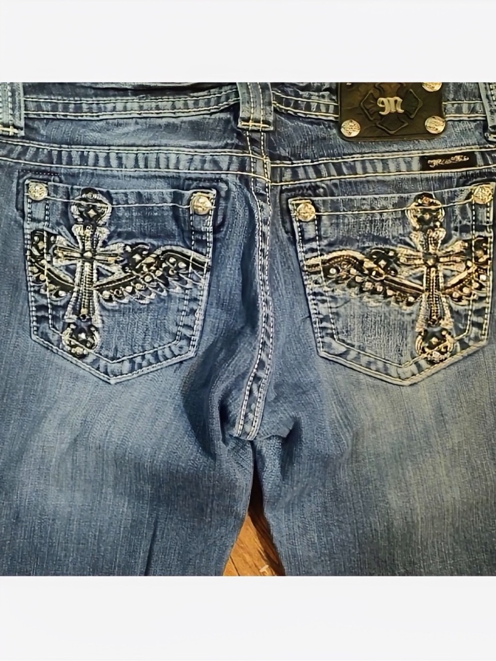 Gorgeous Y2K Miss Me Straight Jeans With Cross Embellished Pockets 34” Inseam